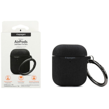 Spigen Urban Fit case for Apple Airpods headphones with a carabiner - black