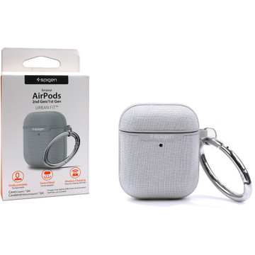 Spigen Urban Fit case for Apple Airpods headphones with a carabiner - Gray