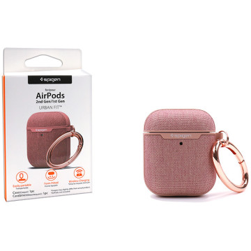 Spigen Urban Fit case for Apple Airpods headphones with a carabiner - Rose Gold