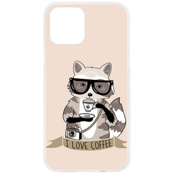 Phone case - casey Design Case - Funny Animals - Raccoon Coffee - white