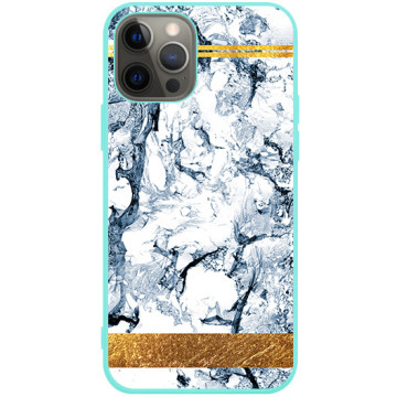 Phone case - casey Soft Flex Design - Marble Case - Blue marble with a gold stripe - mint