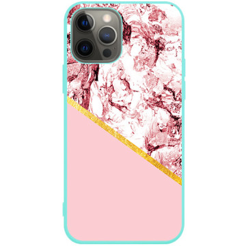 Phone case - casey Soft Flex Design - Marble Case - Pink marble with gold stripe - mint