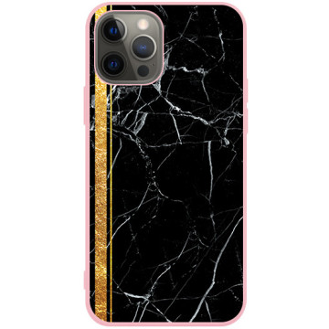 Phone case - casey Soft Flex Design - Marble Case - Marble with gold stripe - pink