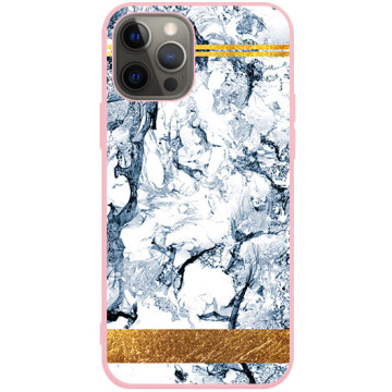 Phone case - casey Soft Flex Design - Marble Case - Blue marble with a gold stripe - pink