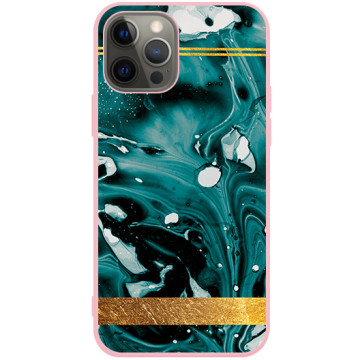 Phone case - casey Soft Flex Design - Marble Case - Green marble with gold stripe - pink