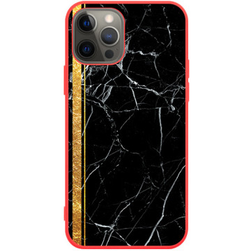 Phone case - casey Soft Flex Design - Marble Case - Marble with gold stripe - red