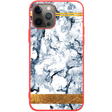 Phone case - casey Soft Flex Design - Marble Case - Blue marble with a gold stripe - red