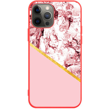 Phone case - casey Soft Flex Design - Marble Case - Pink marble with gold stripe - red