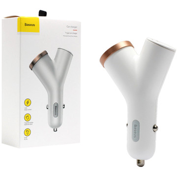 Car charger with cigarette lighter socket - Baseus Y-3.4A Type 2 x USB - white