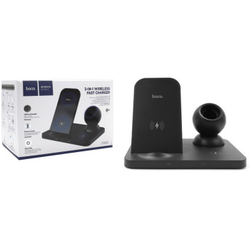 HOCO CW33 15W induction charger with LED, phone stand and Airpods - black