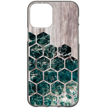 Phone case - casey Design Case - Geometric - Green marble on wood - black