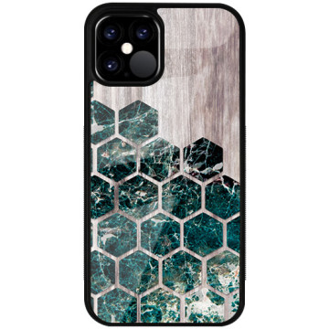 Phone case - casey Glossy Case - Geometric - Green marble on wood