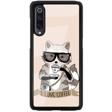 Phone case - casey Glossy Hard Case - Funny Animals - Raccoon Coffee