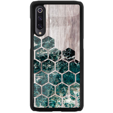 Phone case - casey Glossy Hard Case - Geometric - Green marble on wood