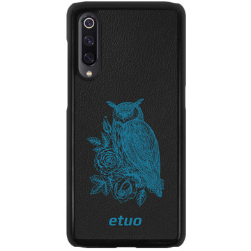 Leather Hard Case - black and blue - Owl