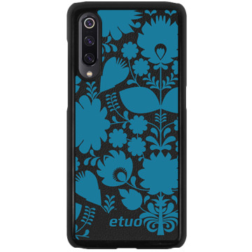 Leather Hard Case - black and blue - Folk flowers