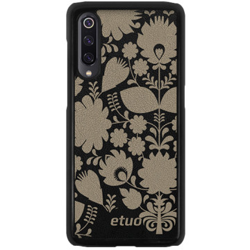 Leather Hard Case - black and golden - Folk flowers