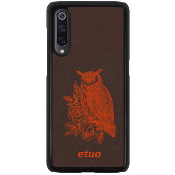 Leather Hard Case - brown-orange - Owl