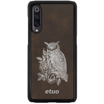 Leather Hard Case - brown and silver - Owl