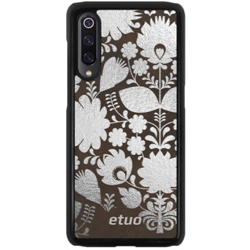 Leather Hard Case - brown and silver - Folk flowers