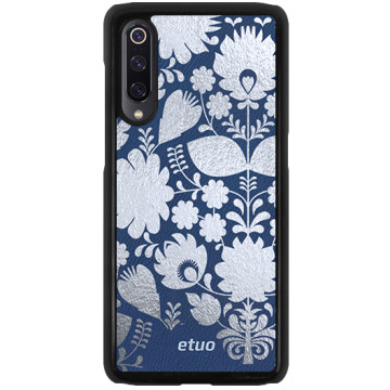 Leather Hard Case - chable blue - Folk flowers