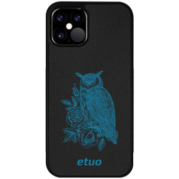 Leather Case - black and blue - Owl