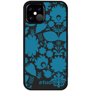 Leather Case - black and blue - Folk flowers