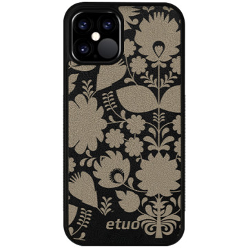 Leather Case - black and golden - Folk flowers