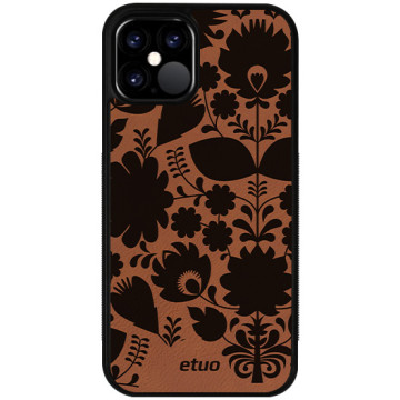 Leather Case - cinnamon brown - Folk flowers