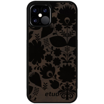 Leather Case - dark chocolate - Folk flowers