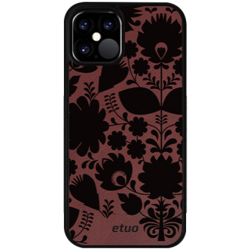 Leather Case - claret - Folk flowers