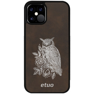 Leather Case - brown and silver - Owl