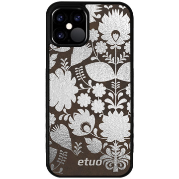 Leather Case - brown and silver - Folk flowers