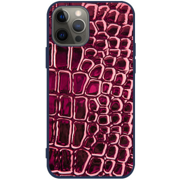Phone case - casey Soft Flex Design - Animal Pattern - Red crocodile leather - navy blue