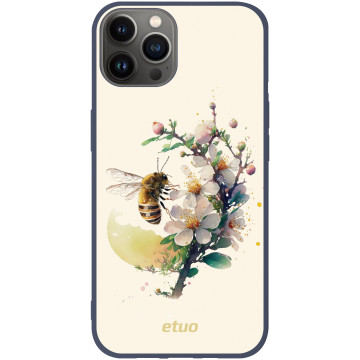 Etui na telefon - casey Soft Flex Design - Bloom & Buzz - Bee and flowers - granatowy