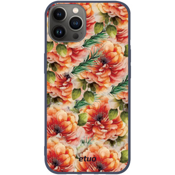 Etui na telefon - casey Soft Flex Design - Bloom & Buzz - Orange flower pattern - granatowy