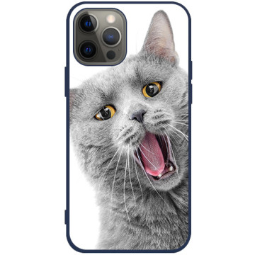 Phone case - casey Soft Flex Design - Case with cat - Meowing cat - navy blue