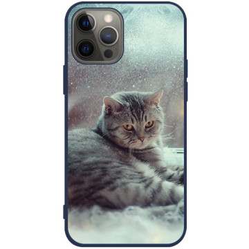 Phone case - casey Soft Flex Design - Christmas gift - Cat in the snow - navy blue