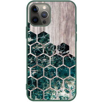 Phone case - casey Soft Flex Design - Geometric - Green marble on wood - green