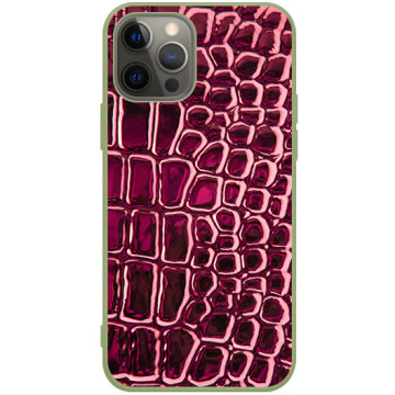 Phone case - casey Soft Flex Design - Animal Pattern - Red crocodile leather - khaki