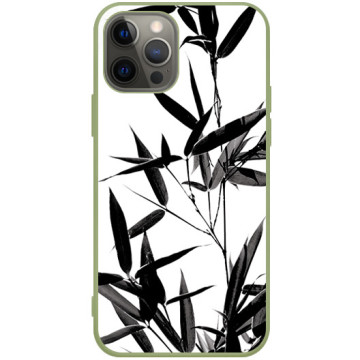 Phone case - casey Soft Flex Design - Black and white - Bamboo leaves - khaki