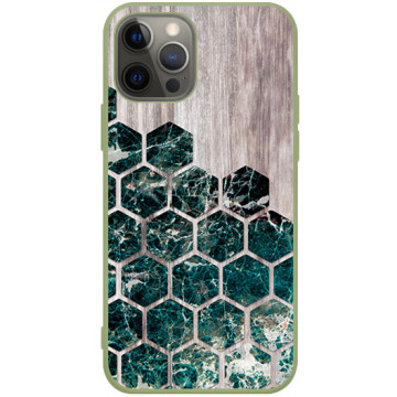 Phone case - casey Soft Flex Design - Geometric - Green marble on wood - khaki