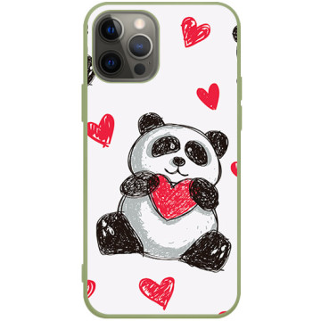 Phone case - casey Soft Flex Design - Panda - Panda with heart - khaki