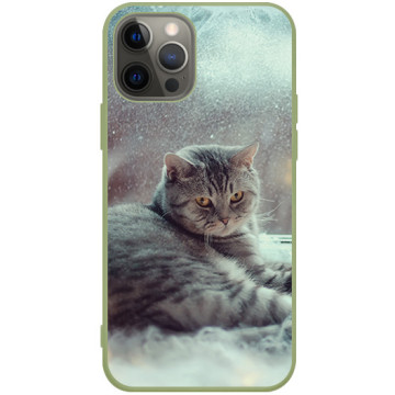 Phone case - casey Soft Flex Design - Christmas gift - Cat in the snow - khaki