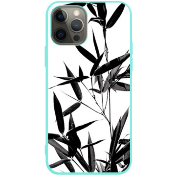 Phone case - casey Soft Flex Design - Black and white - Bamboo leaves - mint