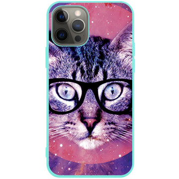Phone case - casey Soft Flex Design - Case with cat - Cat with glasses - mint