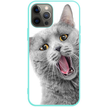 Phone case - casey Soft Flex Design - Case with cat - Meowing cat - mint