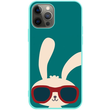 Phone case - casey Soft Flex Design - Forever Young - Rabbit with glasses - mint