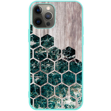Phone case - casey Soft Flex Design - Geometric - Green marble on wood - mint