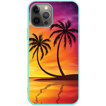 Phone case - casey Soft Flex Design - Holiday - Palm trees at sunset - mint
